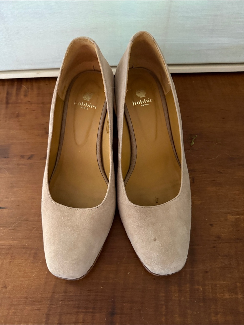 Beige Suede Mid Heel Pumps